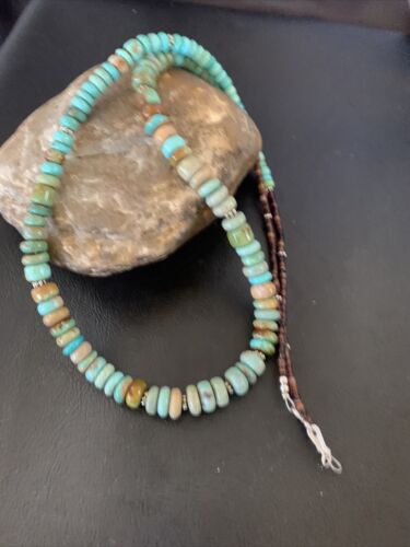 Navajo Pearls Royston Bead | Green Turquoise Necklace | Sterling Silver | 26" | Authentic Native American Handmade | 12533