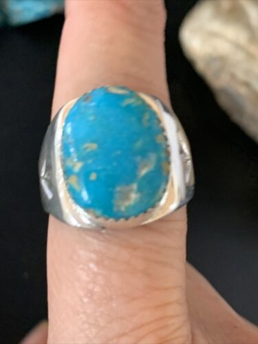 Navajo Blue Kingman Turquoise Ring | Sterling Silver | Sz 10 | Authentic Native American Handmade | 14150