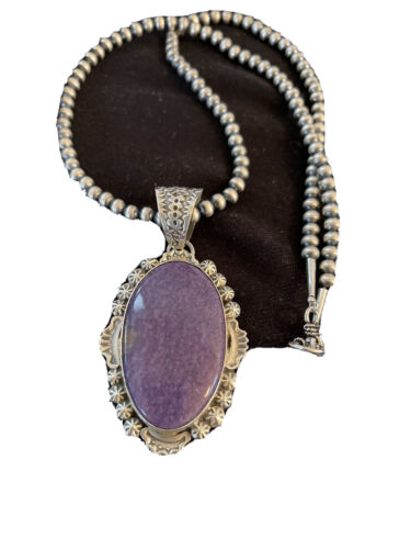 Southwestern Navajo Necklace | Sterling Silver Purple Charoite Pendant | Authentic Native American Handmade | 1353