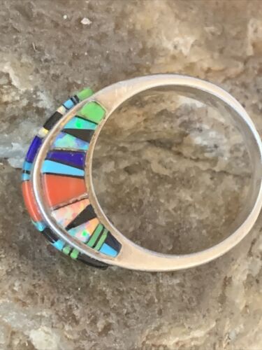 Multi-Color Navajo Sterling Silver Turquoise Spiny Oyster Inlay Ring Sz 6 | Handmade | 14169