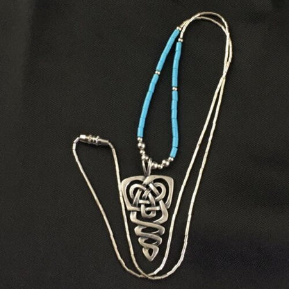 Native American Turquoise Heishi Bead Necklace Pendant | Sterling Silver | 18" | 10138