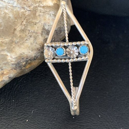 Handmade Women's Sterling Silver Blue Kingman Turquoise Cuff Wire Bracelet | 12879