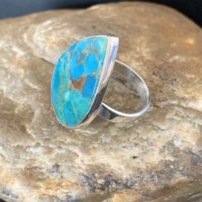 Navajo Blue Kingman Turquoise Ring | Sterling Silver | Sz 8 | Authentic Native American Handmade | 12792