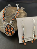 Navajo Red Spiny Oyster Necklace & Earrings Set | Sterling Silver | Native American Handmade | 2111