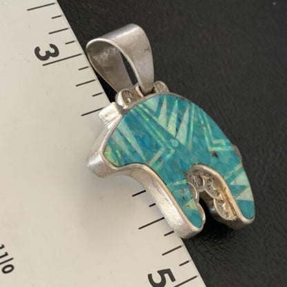 Navajo Blue Turquoise Opal Inlay Pendant | Sterling Silver | Authentic Native American Handmade | 12603