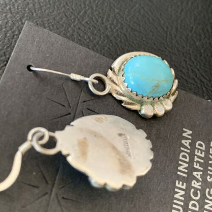 Navajo Blue Turquoise Dangle Drop Earrings | Sterling Silver | 1" | Authentic Native American Handmade | 12746 - Masha USA