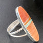 Navajo Red Spiny Oyster Opal Inlay Ring | Sterling Silver | Sz 8 | Authentic Native American Handmade | 11581