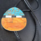 Men's Bolo Tie | Turquoise & Orange Spiny Oyster | Sterling Silver Tips | Authentic Native American Handmade | 14630