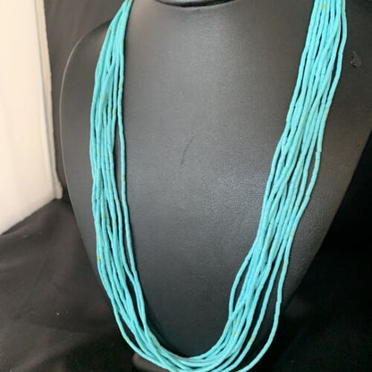 Navajo Blue Turquoise Heishi 10-Strand Liquid Sterling Necklace | 24" | Authentic Native American Handmade | 13424