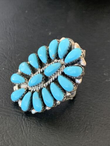 Navajo Blue Cluster Turquoise Needlepoint Ring | Authentic Native American Sterling Silver | Multi-Stone | Sz 6 | 11943