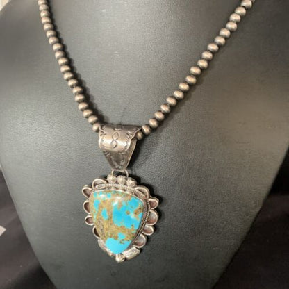 Men's Kingman Blue Turquoise Necklace | Sterling Silver | 3" Pendant | Authentic Native American Handmade | 13995