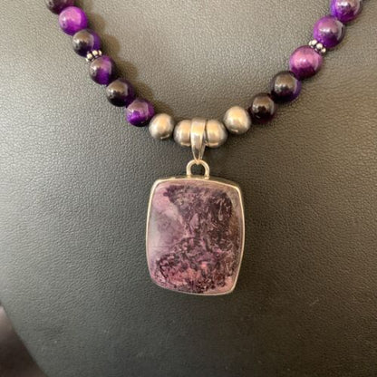 Navajo Pearls Purple Sugilite Onyx Necklace Pendant | Sterling Silver | Authentic Native American Handmade | 13395