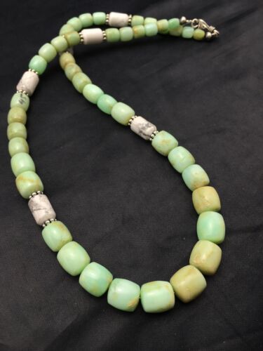 Navajo Green Chrysoprase & Howlite Necklace | Sterling Silver | Authentic Native American | Graduated | 21" | 4257