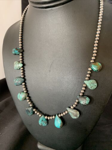 Native American Navajo Blue Turquoise Necklace | Sterling Silver | 19" | 12918