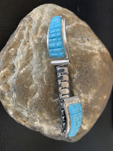 Navajo Sterling Silver Watch Tips | Turquoise Corn Inlay Band | Authentic Native American Jewelry | 12139