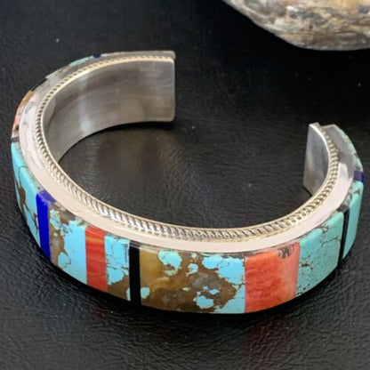 Men's Navajo Turquoise Spiny Lapis Inlay Bracelet | Sterling Silver | Authentic Native American Handmade | 12236