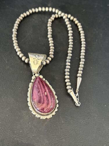 Navajo Purple Spiny Oyster Pendant | Sterling Silver | 2.75" | Authentic Native American Handmade | 14508