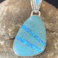 Men's Women's Navajo Blue Turquoise Opal Inlay Pendant | Sterling Silver | Authentic Native American Handmade | 12489