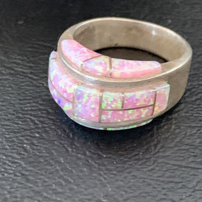 Navajo Pink Opal Inlay Band Ring | Sz 6.5 | Authentic Native American Handmade | 12405