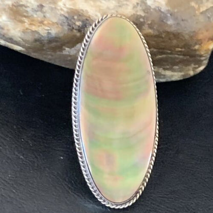 Native American Green Mother of Pearl Inlay Ring | Navajo Sterling Silver | Sz 7.5 | 12939