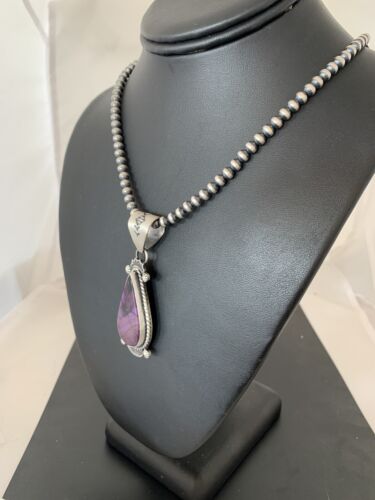 Navajo Purple Sugilite Pendant with Pearls | Sterling Silver Necklace | Authentic Native American Handmade | 4928