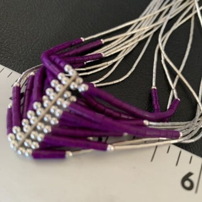 Sugilite Liquid Silver Heishi Necklace | 10 Strand | Sterling Tubes Pendant | 12299