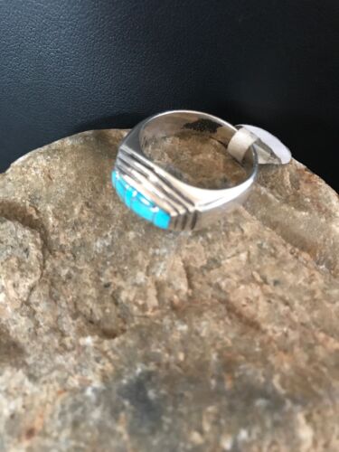 Navajo Sterling Silver Turquoise Inlay Ring | Sz 9.5 | Native American Southwestern | 3434