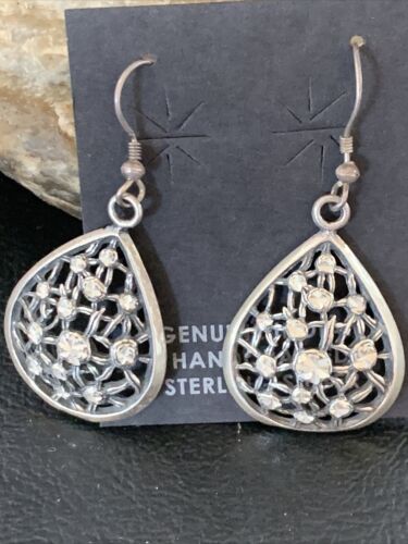 Old Pawn Southwestern Sterling Silver Dangle Earrings | Diamond Cut | 1" | 12987
