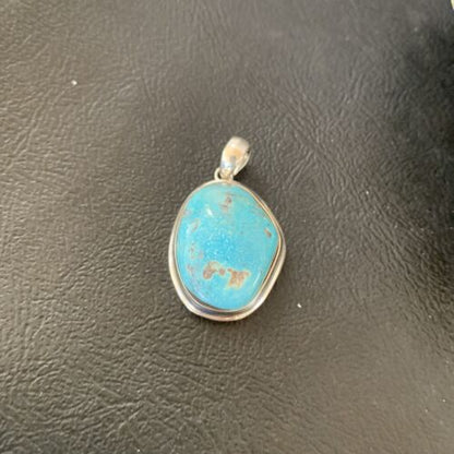 Navajo Blue Bisbee Turquoise Pendant | Sterling Silver | 1.5" | Authentic Native American Handmade | 1624