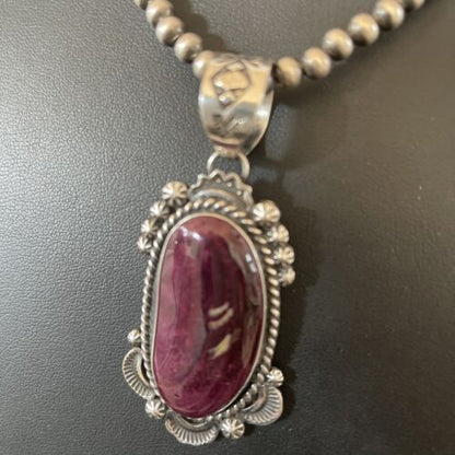 Navajo Purple Spiny Oyster Pendant Necklace | Sterling Silver | Authentic Native American Handmade | 11304