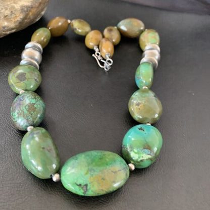 Navajo Chunky Spiderweb Green Turquoise Necklace | Sterling Silver | 20" | Authentic Native American Handmade | 11763 - Masha USA