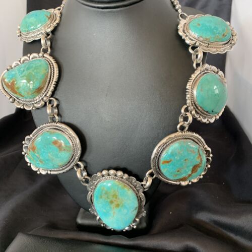 Navajo Royston Turquoise Choker Necklace | Sterling Silver | Authentic Native American Handmade | 11600