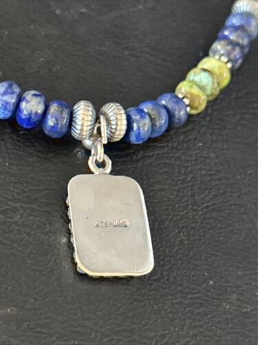 Navajo Green Turquoise and Lapis Pendant Necklace | Sterling Silver | Authentic Native American Handmade | 14634
