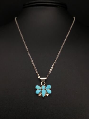 Southwestern Butterfly Turquoise Pendant | Zuni | Sterling Silver | 20" | 4777