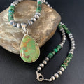 Navajo Green Mojave Turquoise Pendant Necklace | Sterling Silver | Native American Handmade | 13467