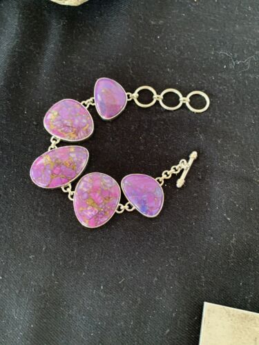Navajo Purple Mojave Turquoise Link Bracelet | Sterling Silver | 9" | Authentic Native American Handmade | 664