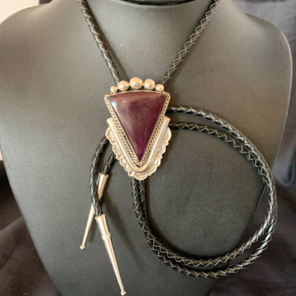 Southwestern Men's Bolo Tie | Purple Spiny Oyster | Sterling Silver | Navajo | 12936