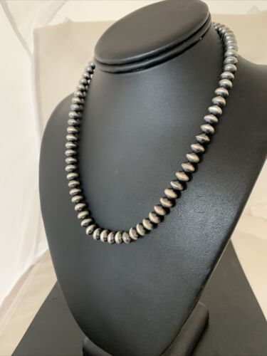 Navajo Pearl Rondelle Necklace | Sterling Silver Beads | Handmade | 17" | 2156