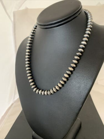 Navajo Pearls Handmade Rondelles 8Mm Sterling Silver Bead Necklace 17” 2156