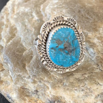 Southwestern Navajo Blue Kingman Turquoise Ring | Sterling Silver | Sz 9 | 12951