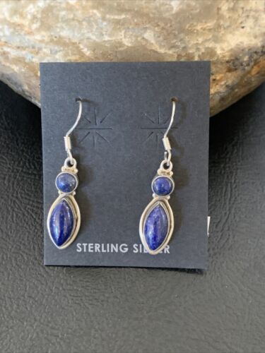 Navajo Lapis Lazuli Multi-Stone Dangle Drop Earrings | Sterling Silver | 0.9" | 12709