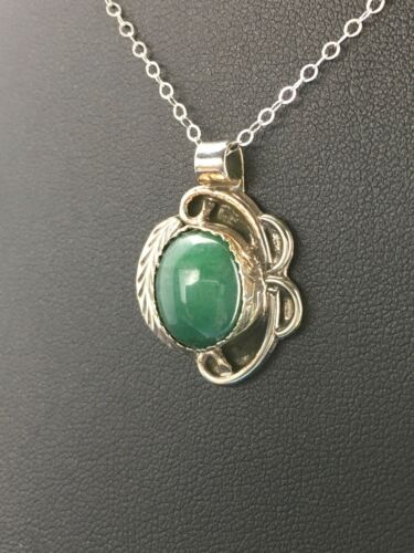 Navajo Green Malachite Pendant Necklace | Sterling Silver | 18" Chain | Authentic Native American Handmade | 2535