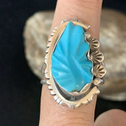Navajo Blue Kingman Turquoise Ring | Sterling Silver | Sz 10 | Authentic Native American Handmade | 13530