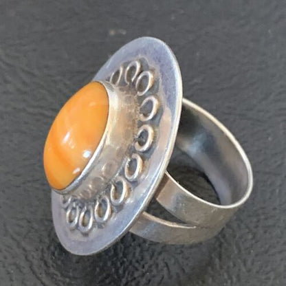 Native American Imported Sterling Silver Orange Spiny Oyster Ring | Sz 6 | Handmade | 10413 - Masha USA