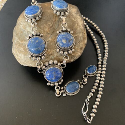 Navajo Lapis Lazuli Lariat Necklace | Sterling Silver | 30" | Authentic Native American Handmade | 11486