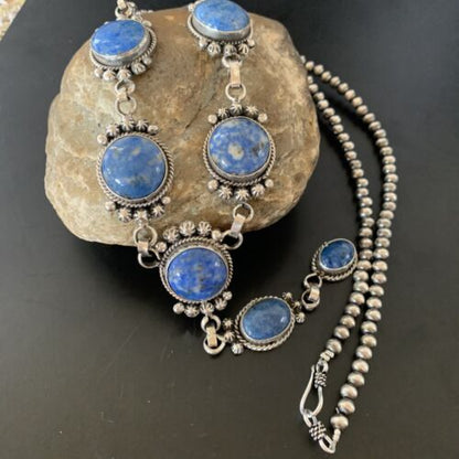 Navajo Lapis Lazuli Lariat Necklace | Sterling Silver | 30" | Authentic Native American Handmade | 11486