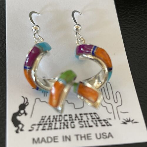 Navajo Swirl Turquoise Spiny Opal Inlay Earrings | Sterling Silver | 1.25" | 1554