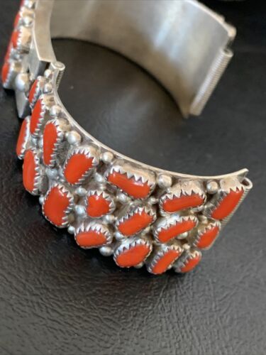 Old Pawn Men's Navajo Sterling Silver Watch Bracelet with Red Coral | Authentic Native American Jewelry | 12152