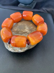Southwestern Stretch Bracelet Set | Yellow Gold | Red Fossil Amber Stones | Authentic Native American Handmade | 10636