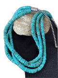 Navajo 3-Strand Turquoise Heishi Necklace | Sterling Silver | 24" | Authentic Native American Handmade | 11776